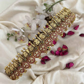 Vriksham Exquisite Premium Red White Stone Coin Style Peacock Hipbelt-Gold Bead-G20513